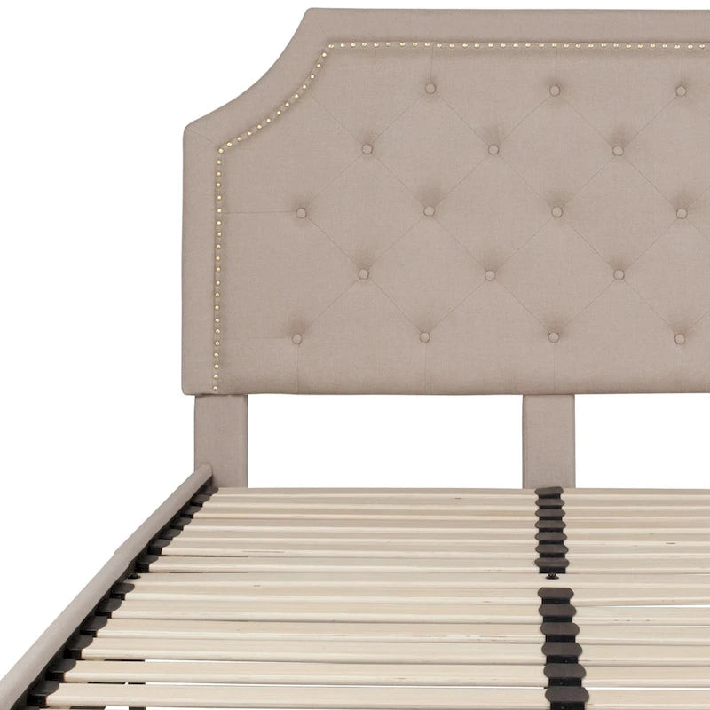 Letto a piattaforma a costine ad arco beige/grigio chiaro/grigio scuro/nero, Queen, 1 materasso