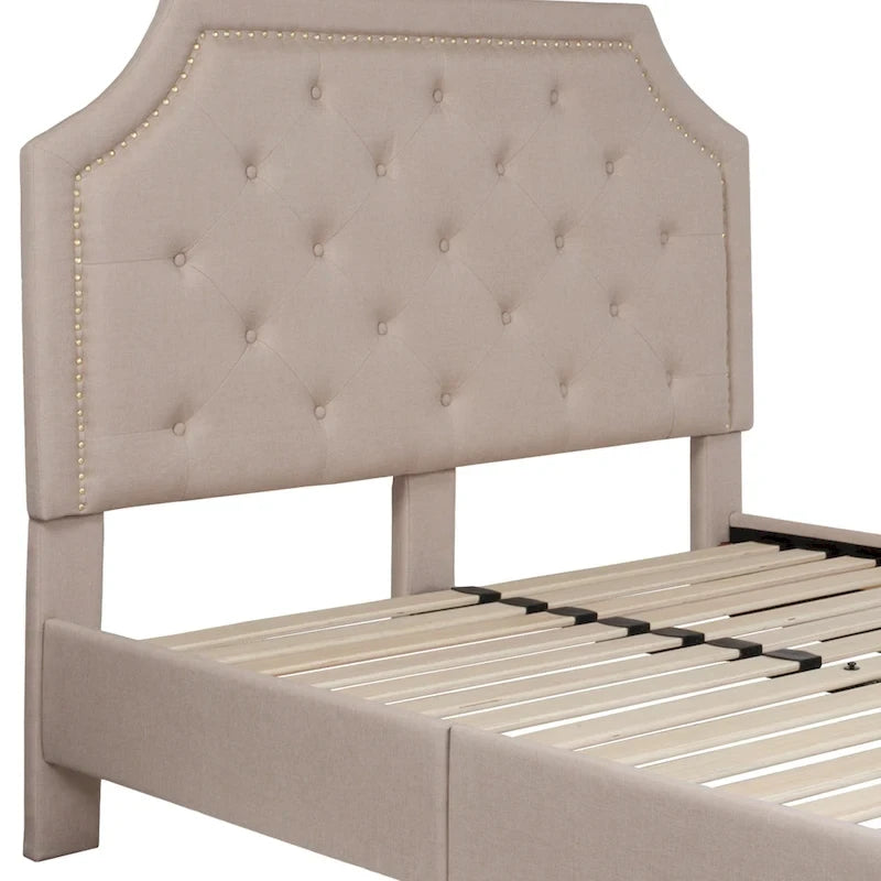 Letto a piattaforma a costine ad arco beige/grigio chiaro/grigio scuro/nero, Queen, 1 materasso