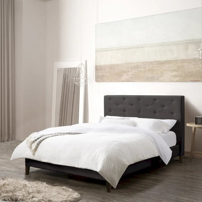 Struttura letto imbottita con bottoni, misura piazza e mezza, Grigio Scuro / Blu / Crema / Grigio Chiaro, 1 persona