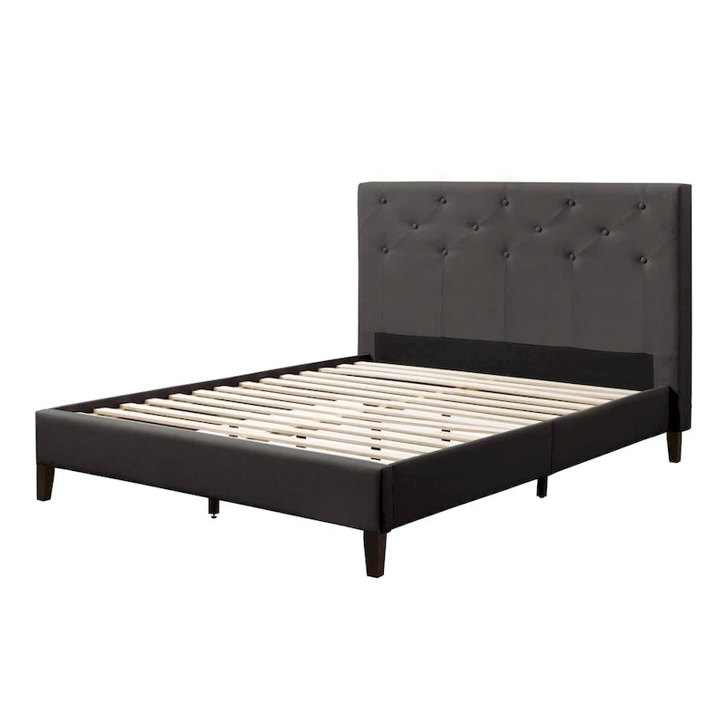 Struttura letto imbottita con bottoni, misura piazza e mezza, Grigio Scuro / Blu / Crema / Grigio Chiaro, 1 persona