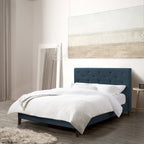 Struttura letto imbottita con bottoni, misura piazza e mezza, Grigio Scuro / Blu / Crema / Grigio Chiaro, 1 persona