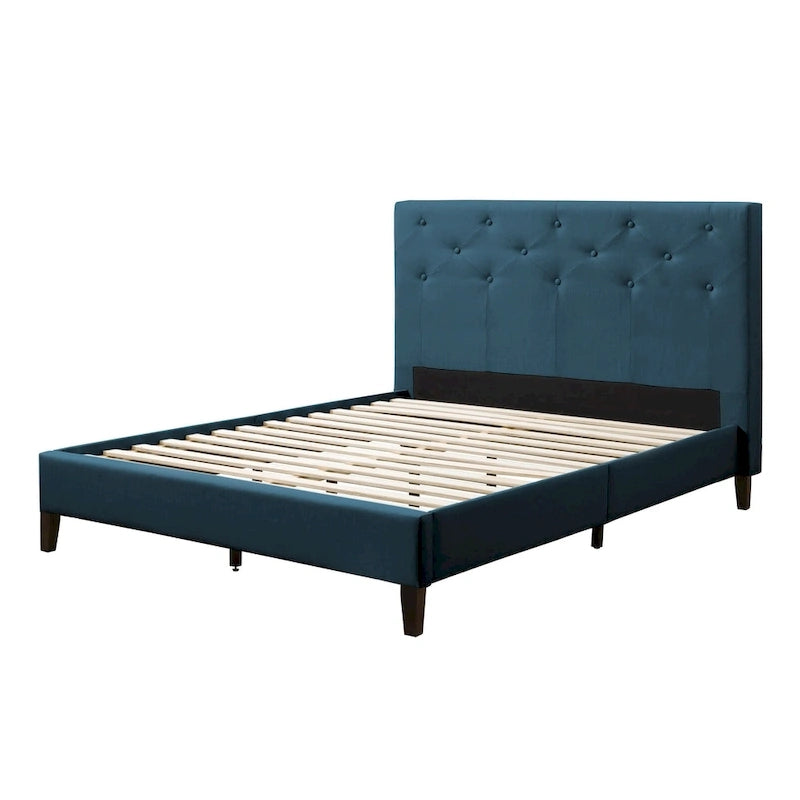 Struttura letto imbottita con bottoni, misura piazza e mezza, Grigio Scuro / Blu / Crema / Grigio Chiaro, 1 persona