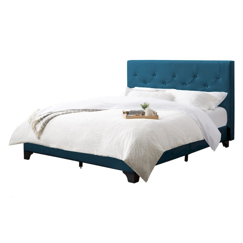 Struttura letto imbottita con bottoni, misura piazza e mezza, Grigio Scuro / Blu / Crema / Grigio Chiaro, 1 persona