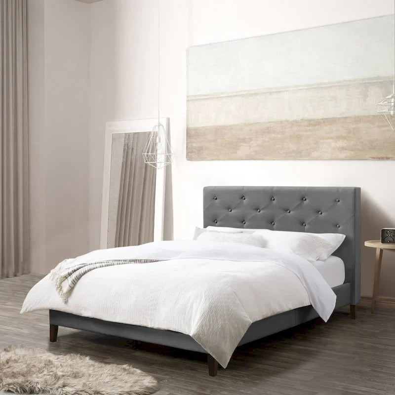 Struttura letto imbottita con bottoni, misura piazza e mezza, Grigio Scuro / Blu / Crema / Grigio Chiaro, 1 persona