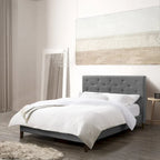 Struttura letto imbottita con bottoni, misura piazza e mezza, Grigio Scuro / Blu / Crema / Grigio Chiaro, 1 persona