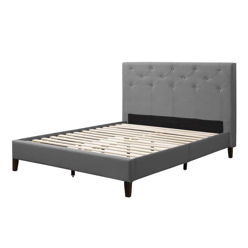 Struttura letto imbottita con bottoni, misura piazza e mezza, Grigio Scuro / Blu / Crema / Grigio Chiaro, 1 persona
