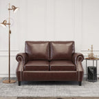 Divanetto a 2 posti in similpelle marrone scuro / cognac / nero con borchie
