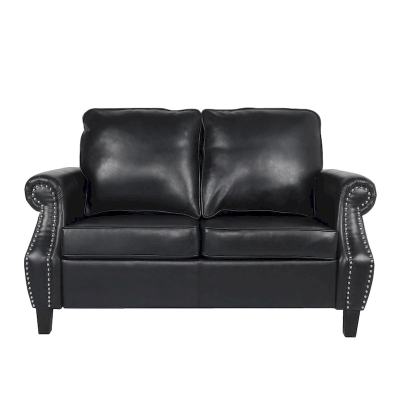 Divanetto a 2 posti in similpelle marrone scuro / cognac / nero con borchie