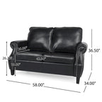 Divanetto a 2 posti in similpelle marrone scuro / cognac / nero con borchie
