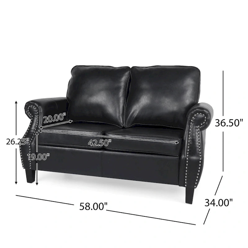 Divanetto a 2 posti in similpelle marrone scuro / cognac / nero con borchie