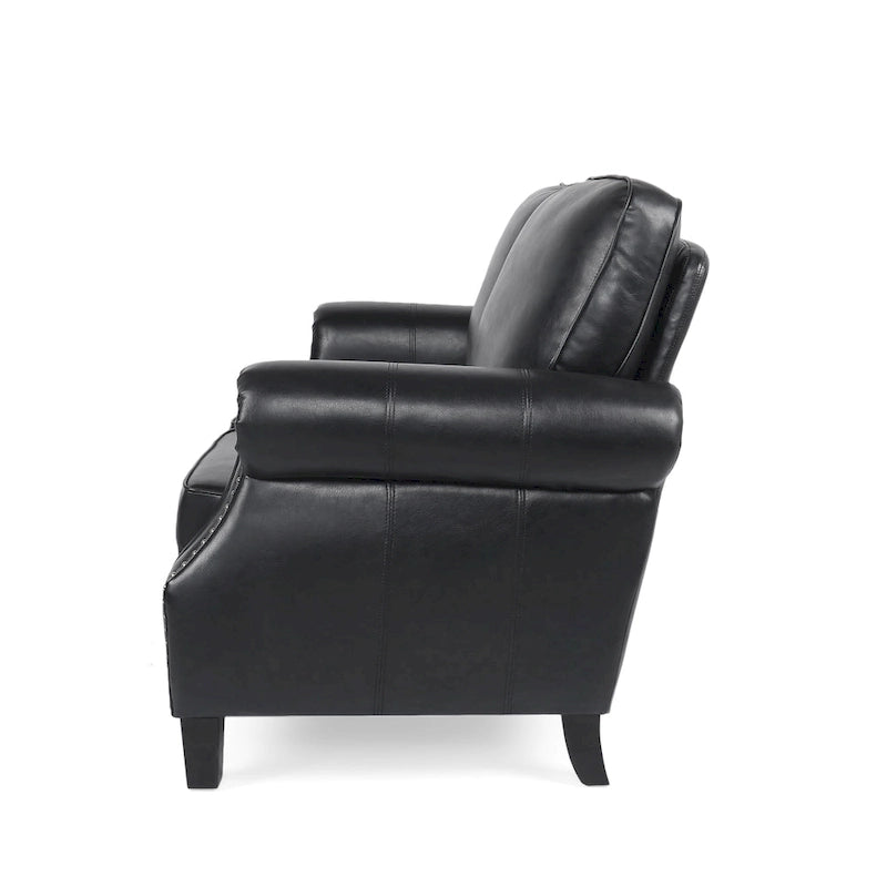 Divanetto a 2 posti in similpelle marrone scuro / cognac / nero con borchie