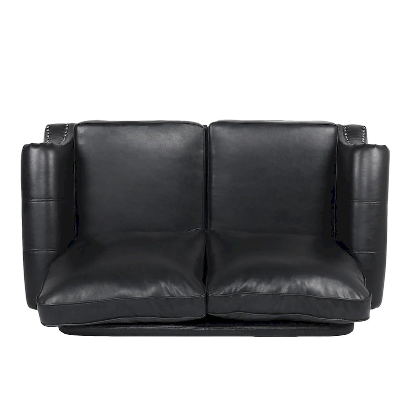 Divanetto a 2 posti in similpelle marrone scuro / cognac / nero con borchie