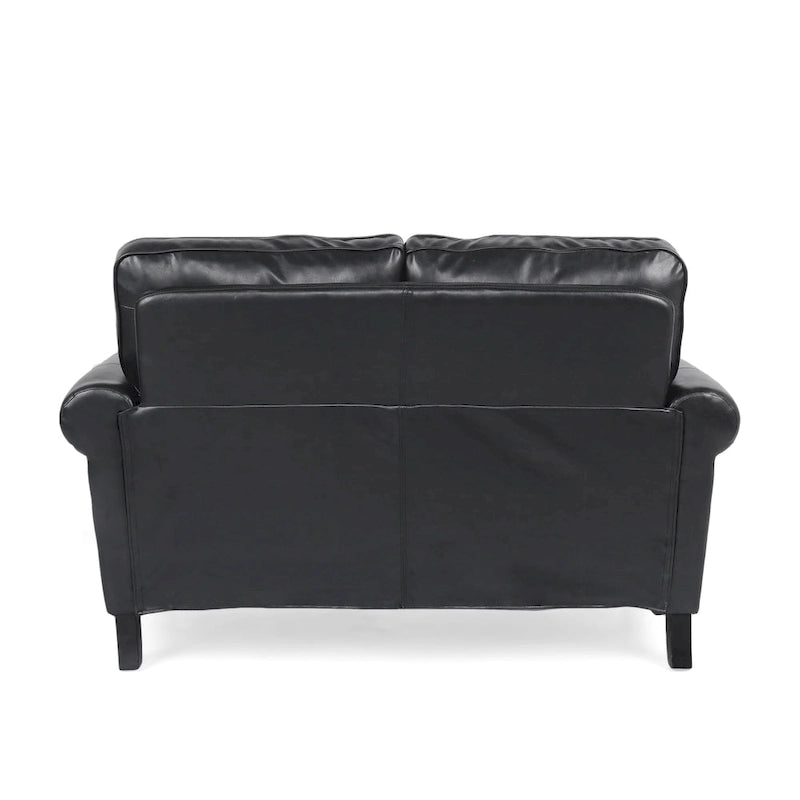 Divanetto a 2 posti in similpelle marrone scuro / cognac / nero con borchie
