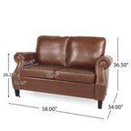 Divanetto a 2 posti in similpelle marrone scuro / cognac / nero con borchie