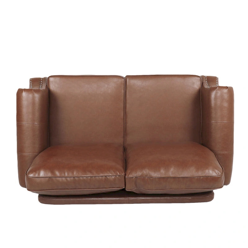 Divanetto a 2 posti in similpelle marrone scuro / cognac / nero con borchie