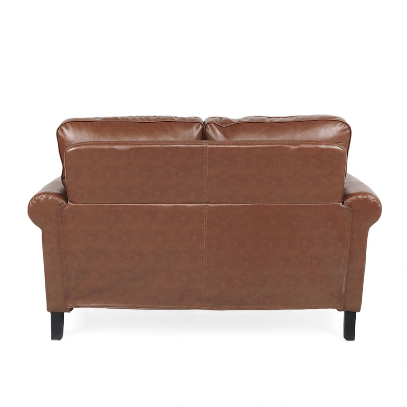 Divanetto a 2 posti in similpelle marrone scuro / cognac / nero con borchie