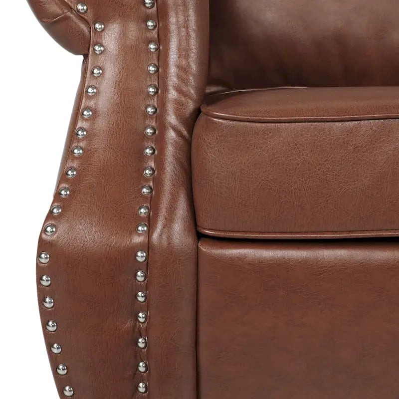 Divanetto a 2 posti in similpelle marrone scuro / cognac / nero con borchie