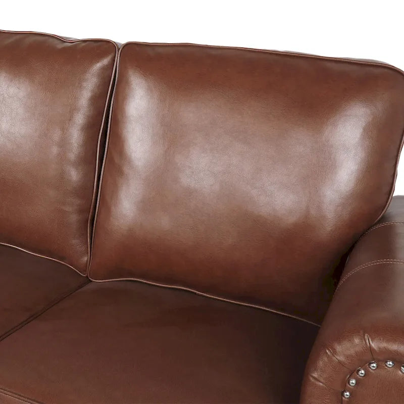 Divanetto a 2 posti in similpelle marrone scuro / cognac / nero con borchie