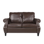 Divanetto a 2 posti in similpelle marrone scuro / cognac / nero con borchie