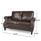 Divanetto a 2 posti in similpelle marrone scuro / cognac / nero con borchie