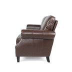 Divanetto a 2 posti in similpelle marrone scuro / cognac / nero con borchie