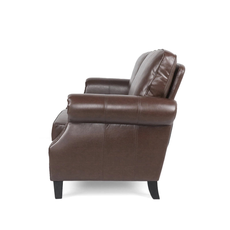 Divanetto a 2 posti in similpelle marrone scuro / cognac / nero con borchie