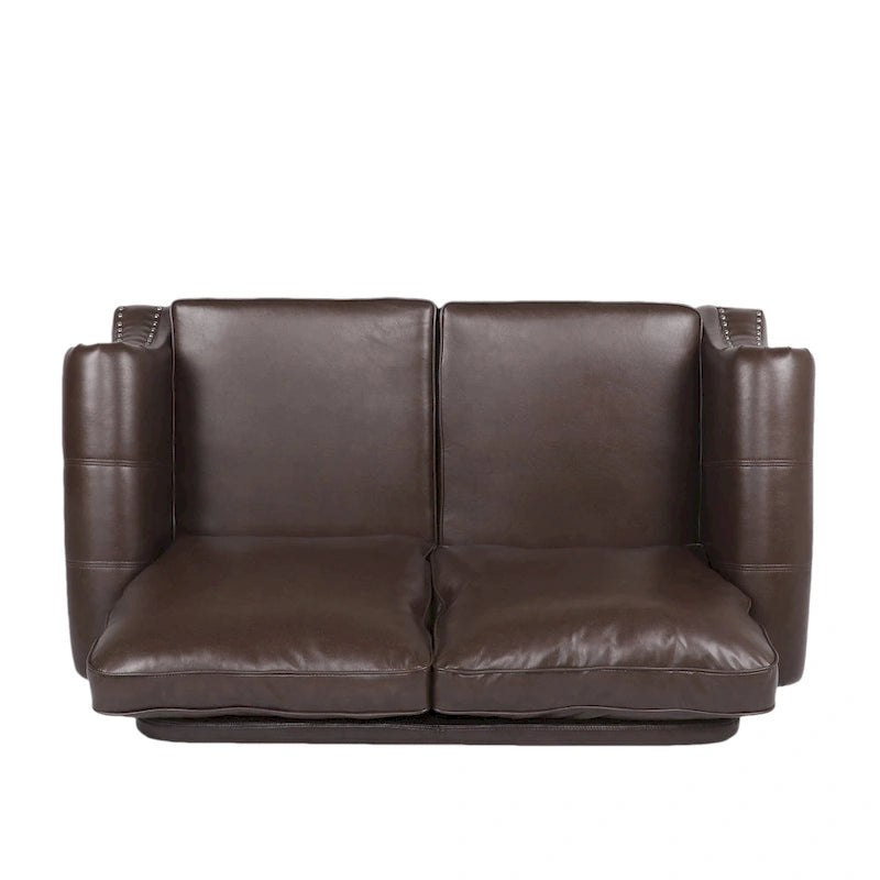 Divanetto a 2 posti in similpelle marrone scuro / cognac / nero con borchie