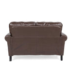 Divanetto a 2 posti in similpelle marrone scuro / cognac / nero con borchie