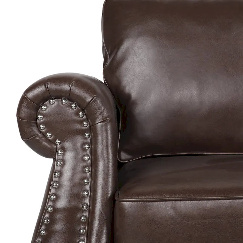 Divanetto a 2 posti in similpelle marrone scuro / cognac / nero con borchie