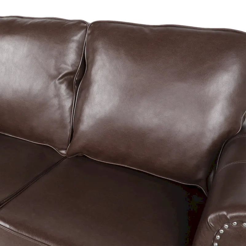 Divanetto a 2 posti in similpelle marrone scuro / cognac / nero con borchie