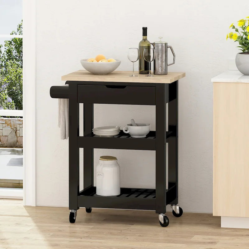 Carrello da cucina con rotelle grigio/nero/bianco + naturale (1 persona)