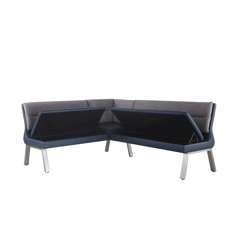 Set da pranzo angolare a 4 posti Blue & Grey bicolore con tavolo allungabile