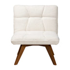 Poltrona accent Japandi in bouclé bianco con gambe in noce, singola
