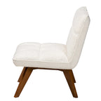 Poltrona accent Japandi in bouclé bianco con gambe in noce, singola