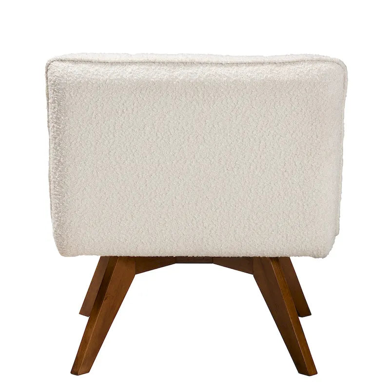 Poltrona accent Japandi in bouclé bianco con gambe in noce, singola