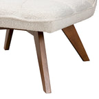 Poltrona accent Japandi in bouclé bianco con gambe in noce, singola