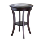 Tavolino Rotondo Marrone, Piano in Vetro e Gambe Curve, 1 Posto