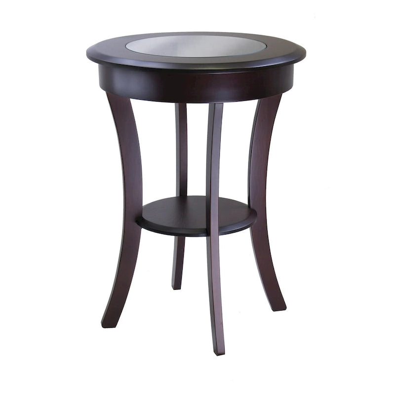 Tavolino Rotondo Marrone, Piano in Vetro e Gambe Curve, 1 Posto