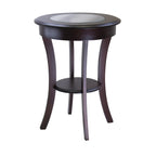 Tavolino Rotondo Marrone, Piano in Vetro e Gambe Curve, 1 Posto