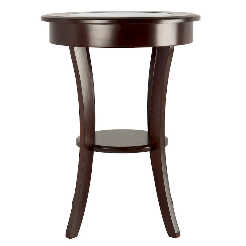 Tavolino Rotondo Marrone, Piano in Vetro e Gambe Curve, 1 Posto