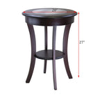 Tavolino Rotondo Marrone, Piano in Vetro e Gambe Curve, 1 Posto