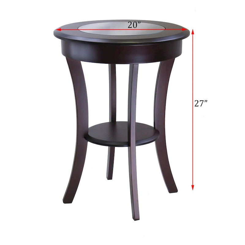 Tavolino Rotondo Marrone, Piano in Vetro e Gambe Curve, 1 Posto