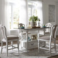 Set tavolo da raduno da 5 persone altezza bancone, colore bianco antico effetto invecchiato, modello "Weathered Bark"