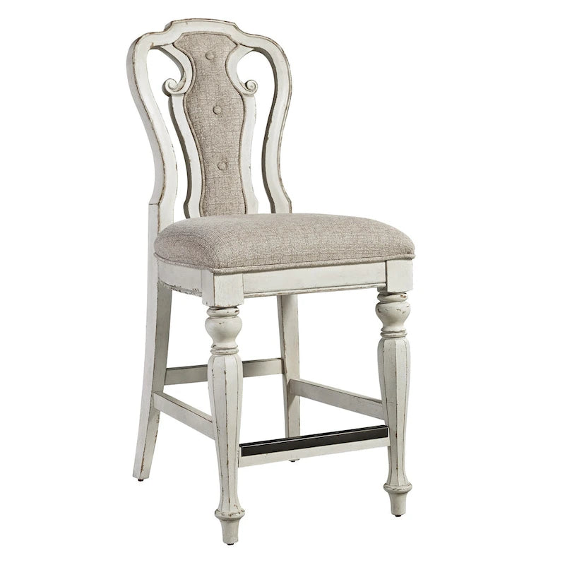 Set tavolo da raduno da 5 persone altezza bancone, colore bianco antico effetto invecchiato, modello "Weathered Bark"