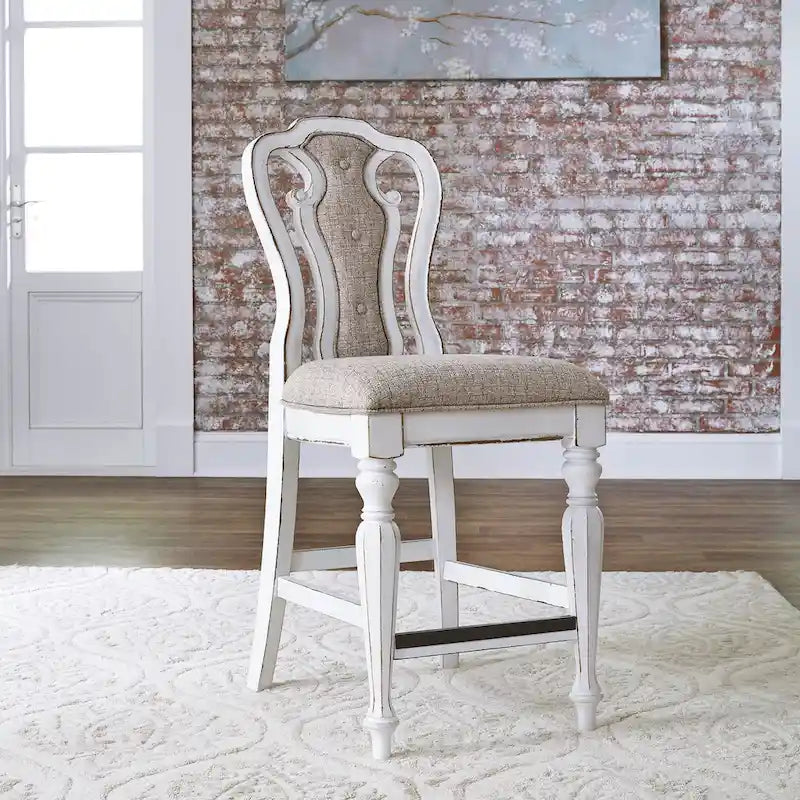 Set tavolo da raduno da 5 persone altezza bancone, colore bianco antico effetto invecchiato, modello "Weathered Bark"