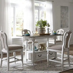 Set tavolo da raduno da 5 persone altezza bancone, colore bianco antico effetto invecchiato, modello "Weathered Bark"