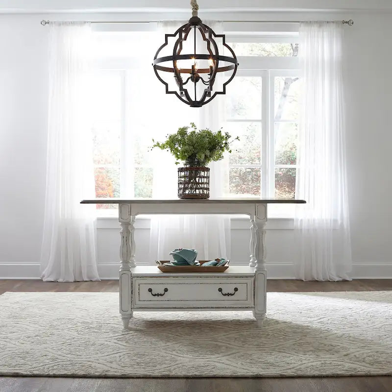 Set tavolo da raduno da 5 persone altezza bancone, colore bianco antico effetto invecchiato, modello "Weathered Bark"
