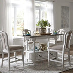 Set tavolo da raduno da 5 persone altezza bancone, colore bianco antico effetto invecchiato, modello "Weathered Bark"