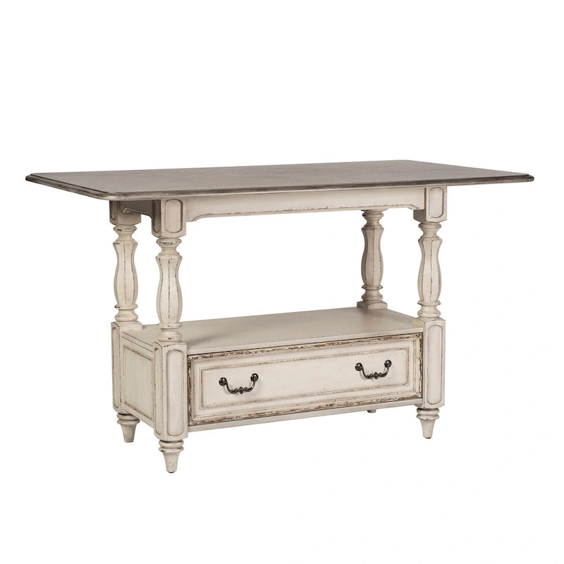 Set tavolo da raduno da 5 persone altezza bancone, colore bianco antico effetto invecchiato, modello "Weathered Bark"