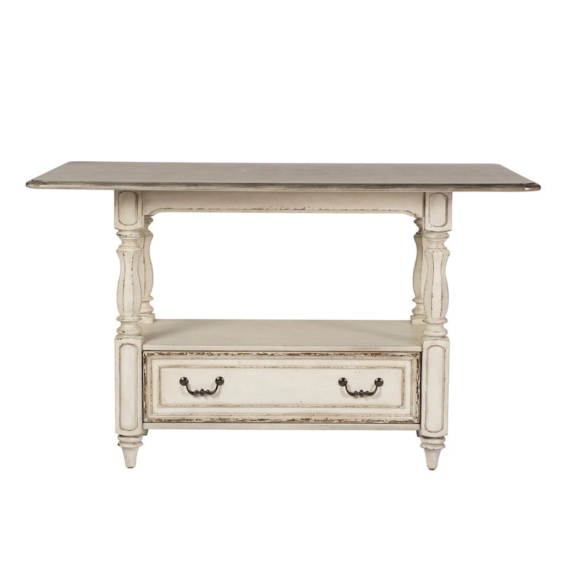 Set tavolo da raduno da 5 persone altezza bancone, colore bianco antico effetto invecchiato, modello "Weathered Bark"